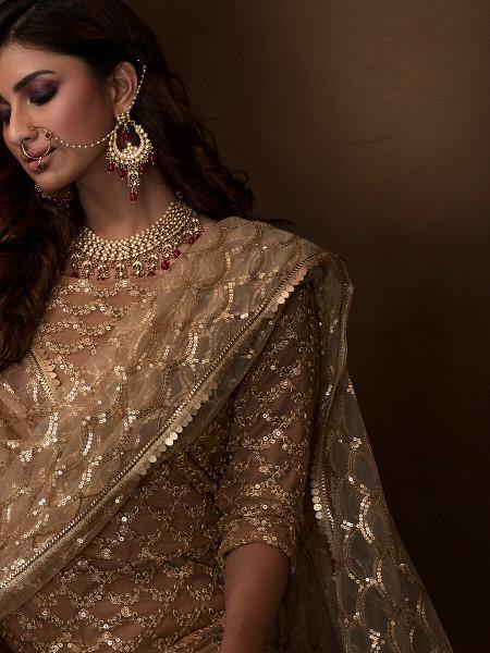 Myra Beige Soft Net Gharara Suit
