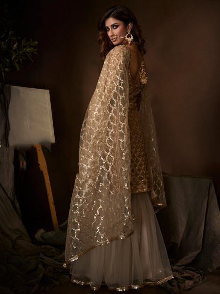 Myra Beige Soft Net Gharara Suit