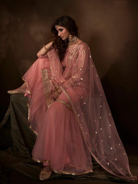Myra Pink Soft Net Gharara Suit
