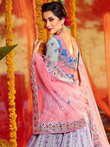 Myra Grey and Pure Organza Embroidered Lehenga