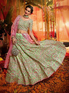 Myra Green and Pure Organza Embroidered Lehenga