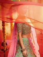 Myra Green and Pure Organza Embroidered Lehenga