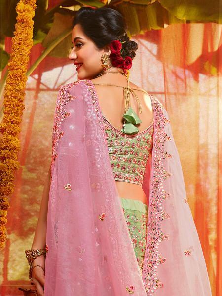 Myra Green and Pure Organza Embroidered Lehenga