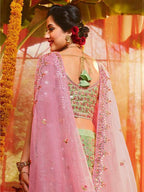 Myra Green and Pure Organza Embroidered Lehenga