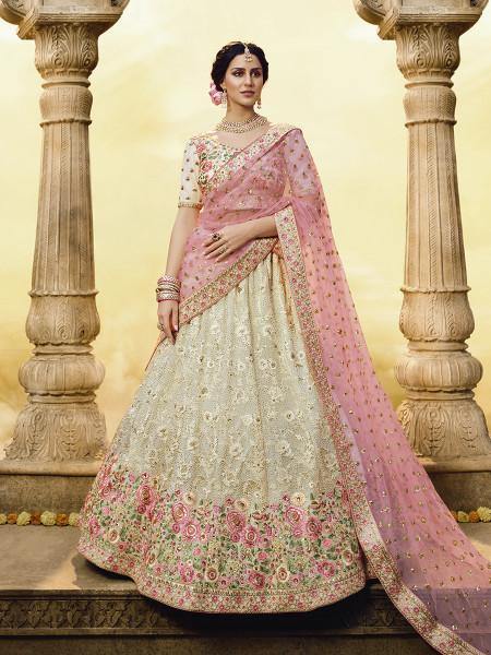 Myra White Heavy Embroidered Georgette Lehenga