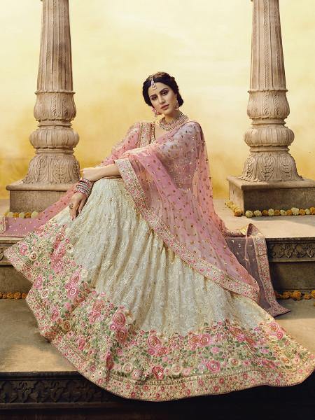 Myra White Heavy Embroidered Georgette Lehenga