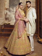 Myra Yellow Heavy Embroidered Organza Lehenga