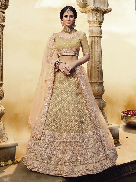 Myra Golden Heavy Embroidered Georgette Lehenga