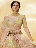 Myra Golden Heavy Embroidered Georgette Lehenga