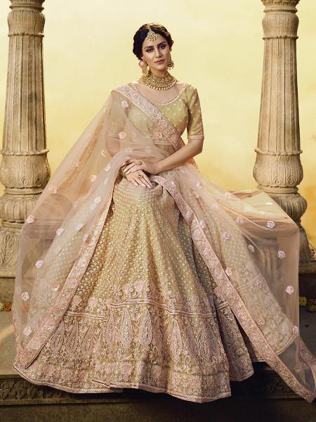 Myra Golden Heavy Embroidered Georgette Lehenga