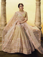 Myra Golden Heavy Embroidered Georgette Lehenga