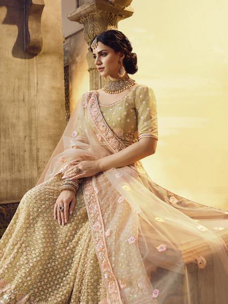 Myra Golden Heavy Embroidered Georgette Lehenga