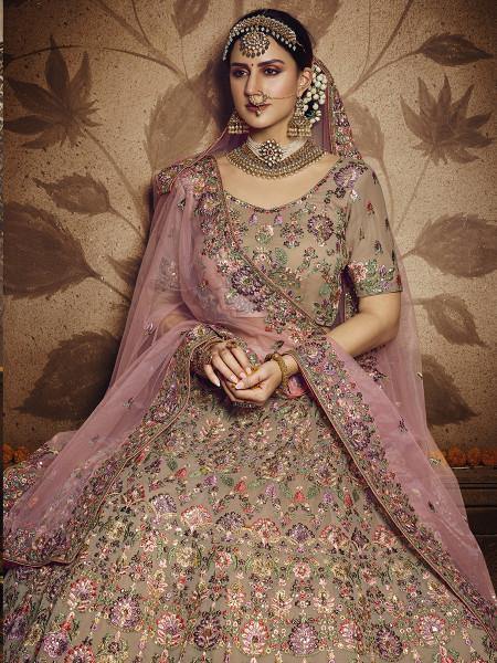 Myra Light Brown Heavy Embroidered Georgette Lehenga