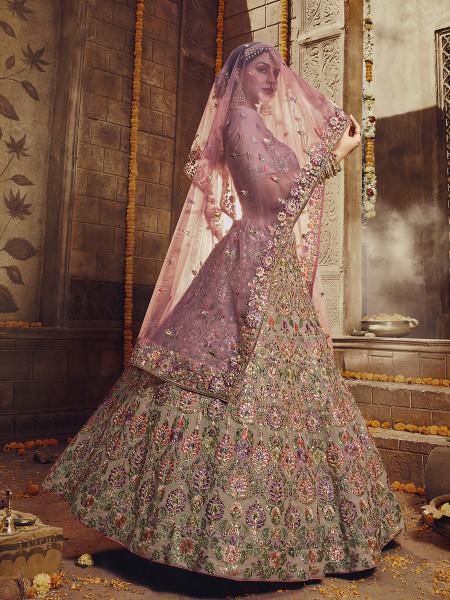 Myra Light Brown Heavy Embroidered Georgette Lehenga