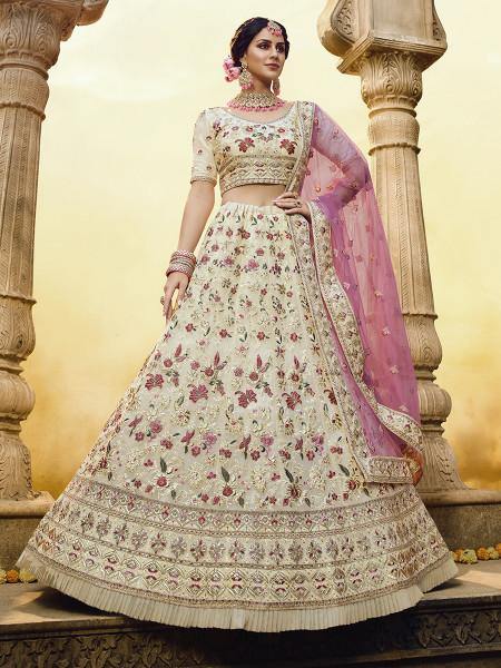 Myra Off White Heavy Embroidered Georgette Lehenga