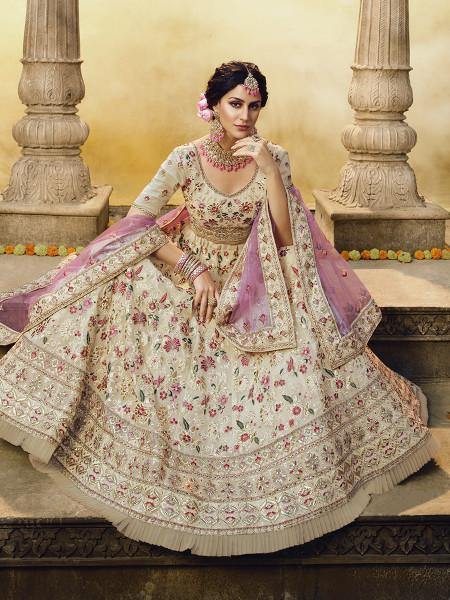 Myra Off White Heavy Embroidered Georgette Lehenga