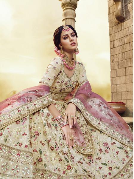 Myra Off White Heavy Embroidered Georgette Lehenga