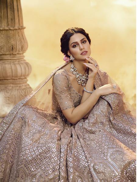 Myra Onion Heavy Embroidered crepe Lehenga