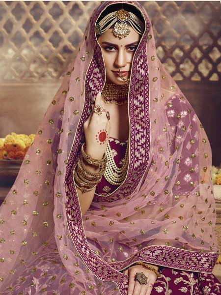 Myra Wine Heavy Embroidered Georgette Lehenga