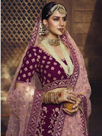 Myra Wine Heavy Embroidered Georgette Lehenga