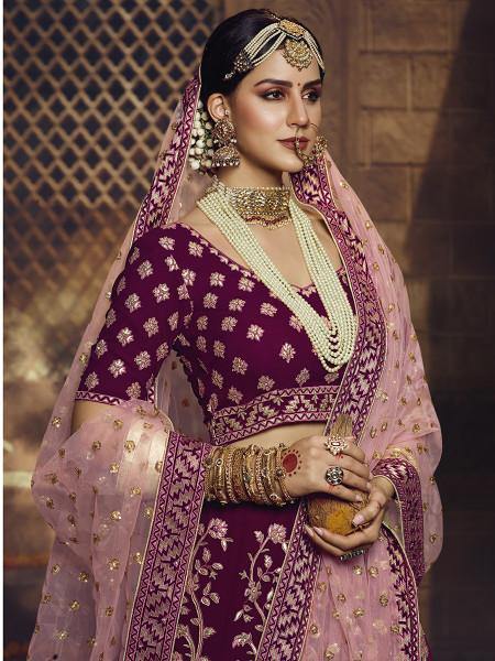 Myra Wine Heavy Embroidered Georgette Lehenga