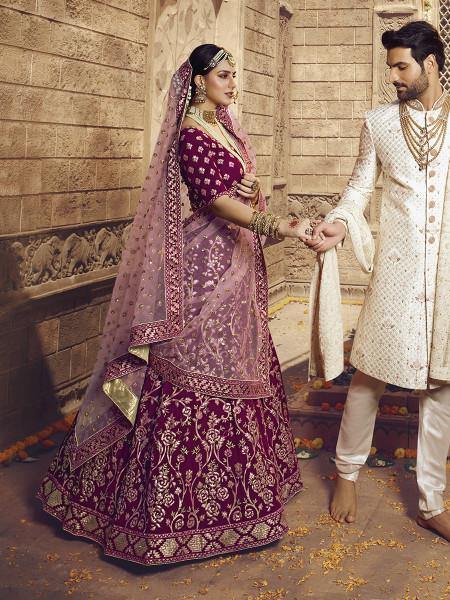 Myra Wine Heavy Embroidered Georgette Lehenga