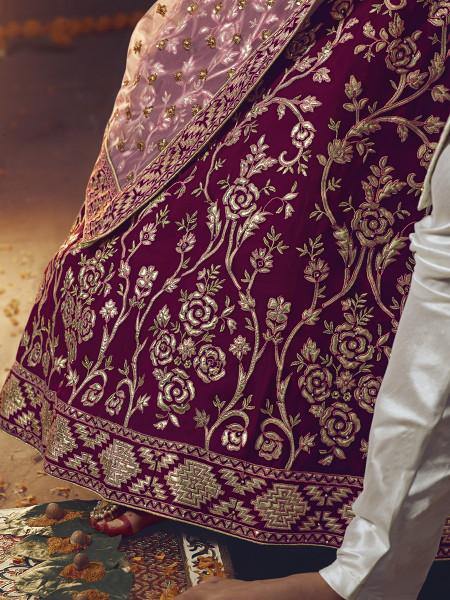 Myra Wine Heavy Embroidered Georgette Lehenga