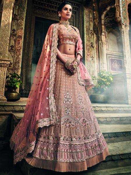 Myra Rose Taupe Georgette Embroidered lehenga