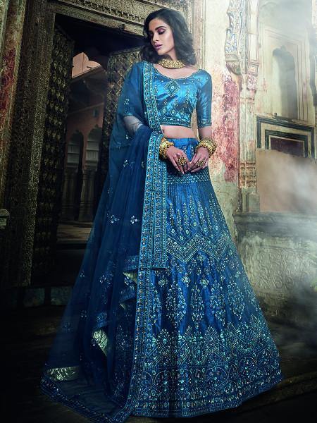 Myra Kerosene Blue Art Silk Embroidered Lehenga