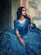Myra Kerosene Blue Art Silk Embroidered Lehenga