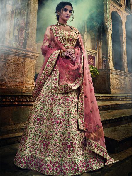 Myra Jute White Art Silk Embroidered Lehenga