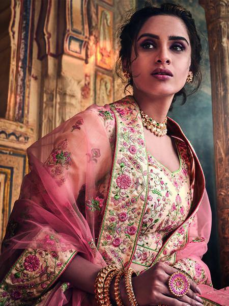 Myra Jute White Art Silk Embroidered Lehenga
