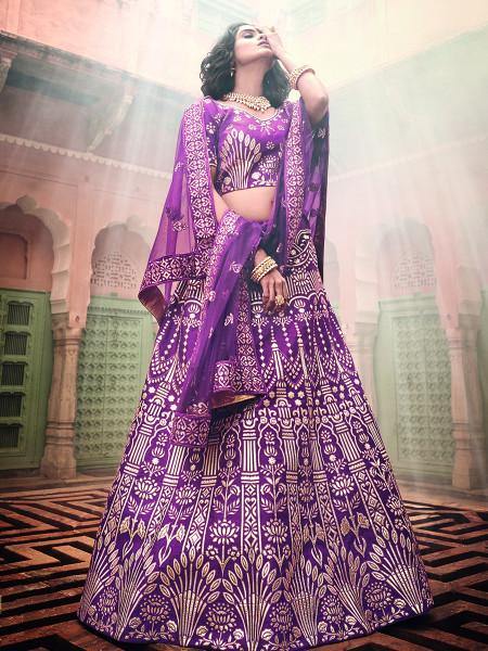 Myra Wine Art Silk Embroidered Lehenga