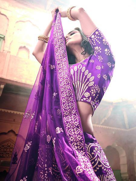 Myra Wine Art Silk Embroidered Lehenga
