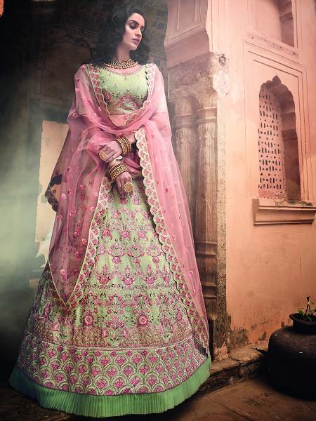 Myra Pista Green Heavy Embroidered Lehenga Choli