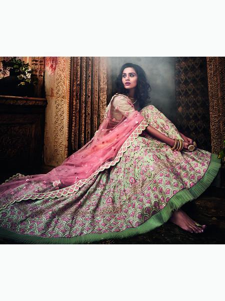 Myra Pista Green Heavy Embroidered Lehenga Choli