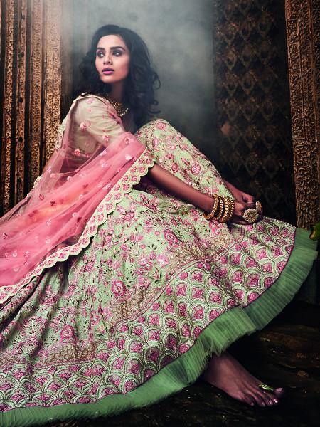 Myra Pista Green Heavy Embroidered Lehenga Choli