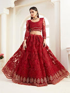 Myra Red Heavy Embroidered Net Lehenga