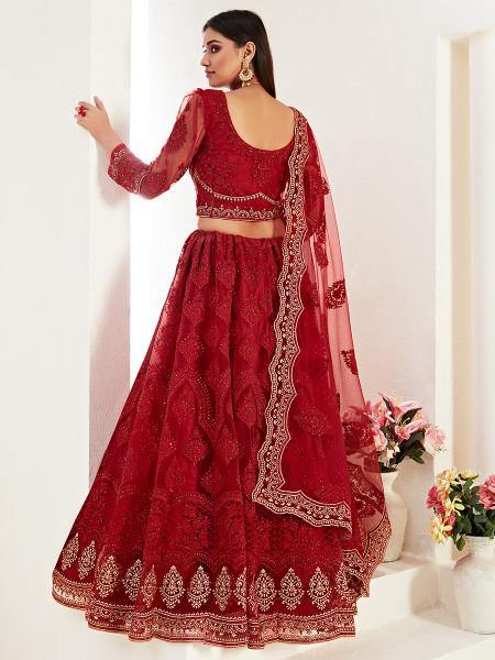 Myra Red Heavy Embroidered Net Lehenga