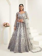 Myra Light Grey Heavy Embroidered Net Lehenga