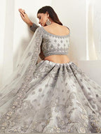 Myra Light Grey Heavy Embroidered Net Lehenga