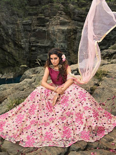 Myra Magenta Pink Embroiderd Net Lehenga Choli