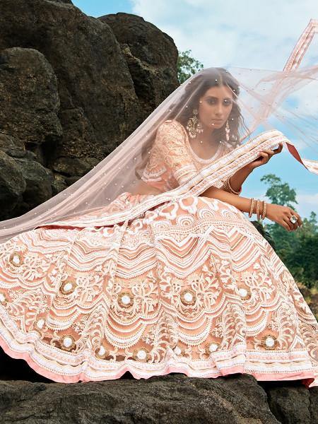 Myra Peach Embroidered Net Lehenga Choli
