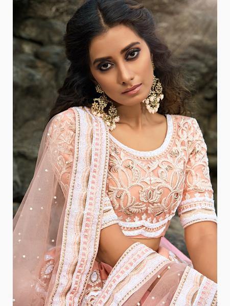 Myra Peach Embroidered Net Lehenga Choli