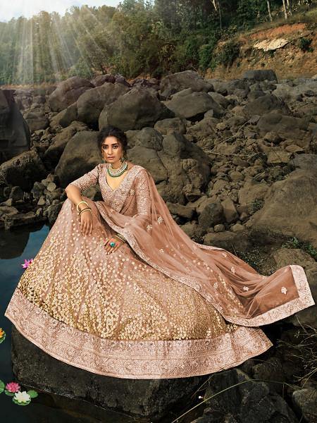 Myra Light Brown Art Silk Lehenga