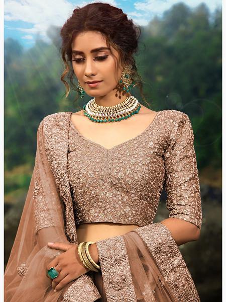 Myra Light Brown Art Silk Lehenga