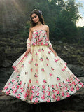 Myra Multi and Off White Net Heavy Embroidered Lehenga