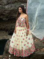 Myra Multi and Off White Net Heavy Embroidered Lehenga