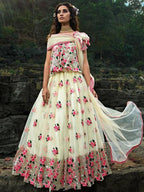 Myra Multi and Off White Net Heavy Embroidered Lehenga