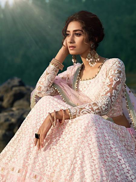 Myra Baby Pink Net Heavy Embroidered Lehenga